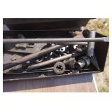 Plumbers Metal Tool Box With Pipe Cutter Threader With Assorted Dies