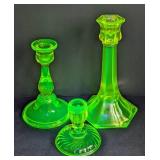 Assorted Uranium Glass Candleholders