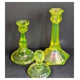 Assorted Uranium Glass Candleholders