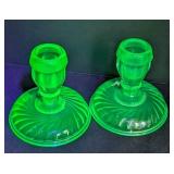Two Sets of Uranium Glass Candleholders