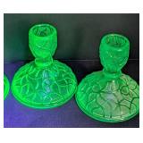 Two Sets of Uranium Glass Candleholders