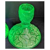 Two Sets of Uranium Glass Candleholders
