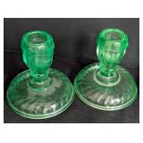 Two Sets of Uranium Glass Candleholders