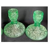 Two Sets of Uranium Glass Candleholders