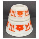 Two Hazel Atlas Orange Kitchen Aids / Dutch Treat Scalloped Rim Bowls