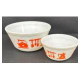 Two Hazel Atlas Orange Kitchen Aids / Dutch Treat Scalloped Rim Bowls