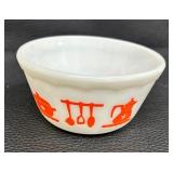 Two Hazel Atlas Orange Kitchen Aids / Dutch Treat Scalloped Rim Bowls