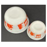 Two Hazel Atlas Orange Kitchen Aids / Dutch Treat Scalloped Rim Bowls