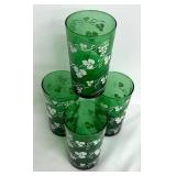 Set of Four Vintage Anchor Hocking Green Grapes and Leaves Glass Tumblers