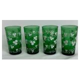Set of Four Vintage Anchor Hocking Green Grapes and Leaves Glass Tumblers