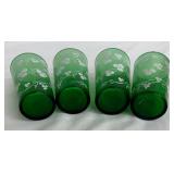 Set of Four Vintage Anchor Hocking Green Grapes and Leaves Glass Tumblers