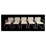 Set of 5 Italian Crafted Enrico Pellizzoni White Leather Dining Chairs
