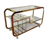 Milo Baughman Style Brass and Glass Etagere