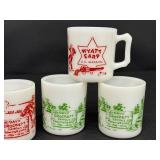 Set of 6 Vintage Milk Glass Mugs with Davy Crockett and Wyatt Earp Designs