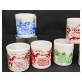 Set of 6 Vintage Milk Glass Mugs with Davy Crockett and Wyatt Earp Designs