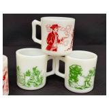 Set of 6 Vintage Milk Glass Mugs with Davy Crockett and Wyatt Earp Designs