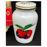 Vintage Anchor Hocking Milk Glass Salt and Pepper Shakers with Pyrex Pie Dishes