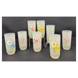 Set of 8 Vintage Hand Painted Frosted Tumblers, 5.25 Inches