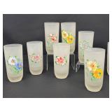 Set of 8 Vintage Hand Painted Frosted Tumblers, 5.25 Inches