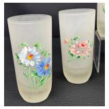 Set of 8 Vintage Hand Painted Frosted Tumblers, 5.25 Inches