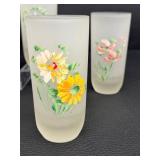 Set of 8 Vintage Hand Painted Frosted Tumblers, 5.25 Inches