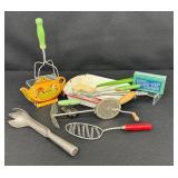 Collection of Vintage Kitchen Utensils with Metal Pan