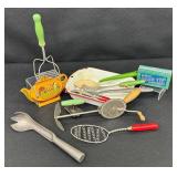 Collection of Vintage Kitchen Utensils with Metal Pan