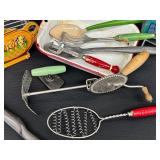 Collection of Vintage Kitchen Utensils with Metal Pan