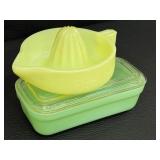 Vintage Fire King Jadeite Refrigerator Dish and Sunkist Juicer Set