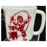 Set of 3 Vintage Milk Glass Mugs with Humorous Designs