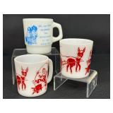Set of 3 Vintage Milk Glass Mugs with Humorous Designs