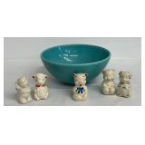 Vintage Red Wing Bowl with Shawnee Salt and Pepper Shakers