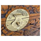 Vintage Ornately Carved Wooden Jewelry Box with Brass Lock