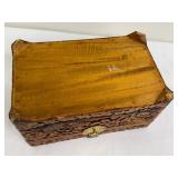 Vintage Ornately Carved Wooden Jewelry Box with Brass Lock