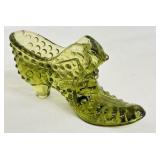 Vintage Fenton Green Glass Cat Head Shoe Figurine