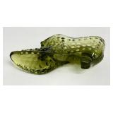 Vintage Fenton Green Glass Cat Head Shoe Figurine