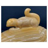 Caramel Slag Glass Covered Squirrel Dish by LE Smith