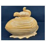 Caramel Slag Glass Covered Squirrel Dish by LE Smith
