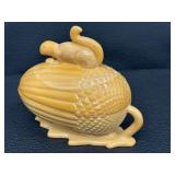 Caramel Slag Glass Covered Squirrel Dish by LE Smith