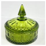 Vintage Indiana Glass Princess Pattern Avocado Green Candy Dish