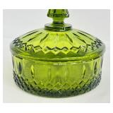 Vintage Indiana Glass Princess Pattern Avocado Green Candy Dish