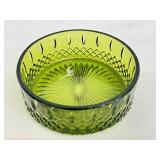Vintage Indiana Glass Princess Pattern Avocado Green Candy Dish