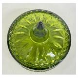 Vintage Indiana Glass Princess Pattern Avocado Green Candy Dish