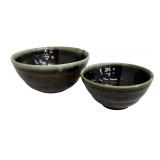 Set of 2 Vintage Mid Century Glazed Pottery Bowls