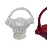 Set of 3 Glass Baskets including Vintage Fenton Ruby Red Rose Glass Basket