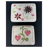 Pair of Vintage Stangl Pottery Trinket Boxes with Floral and Heart Designs