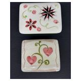 Pair of Vintage Stangl Pottery Trinket Boxes with Floral and Heart Designs