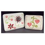 Pair of Vintage Stangl Pottery Trinket Boxes with Floral and Heart Designs