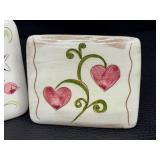 Pair of Vintage Stangl Pottery Trinket Boxes with Floral and Heart Designs