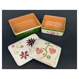 Pair of Vintage Stangl Pottery Trinket Boxes with Floral and Heart Designs